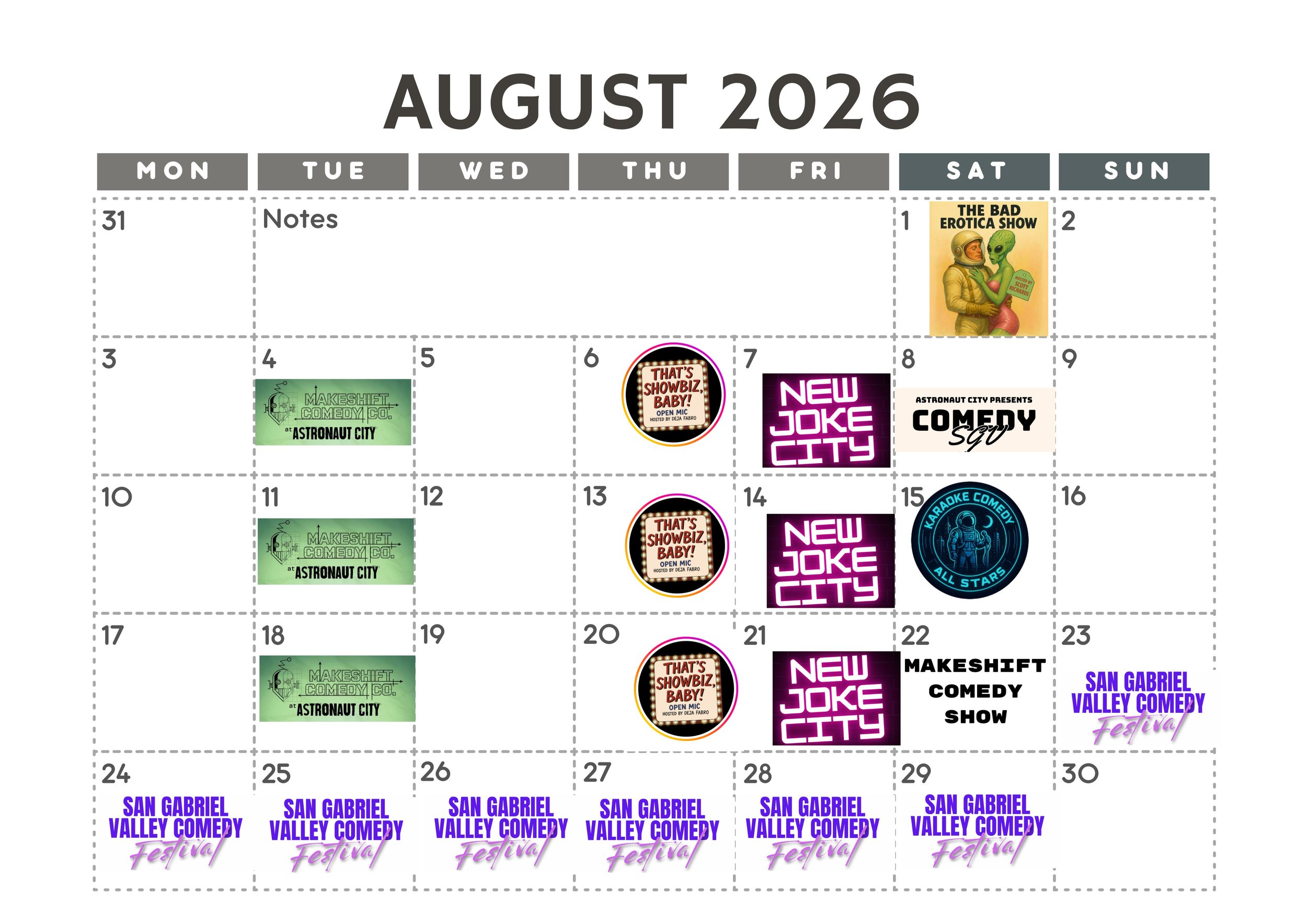 AUGUST CALENDAR 2026