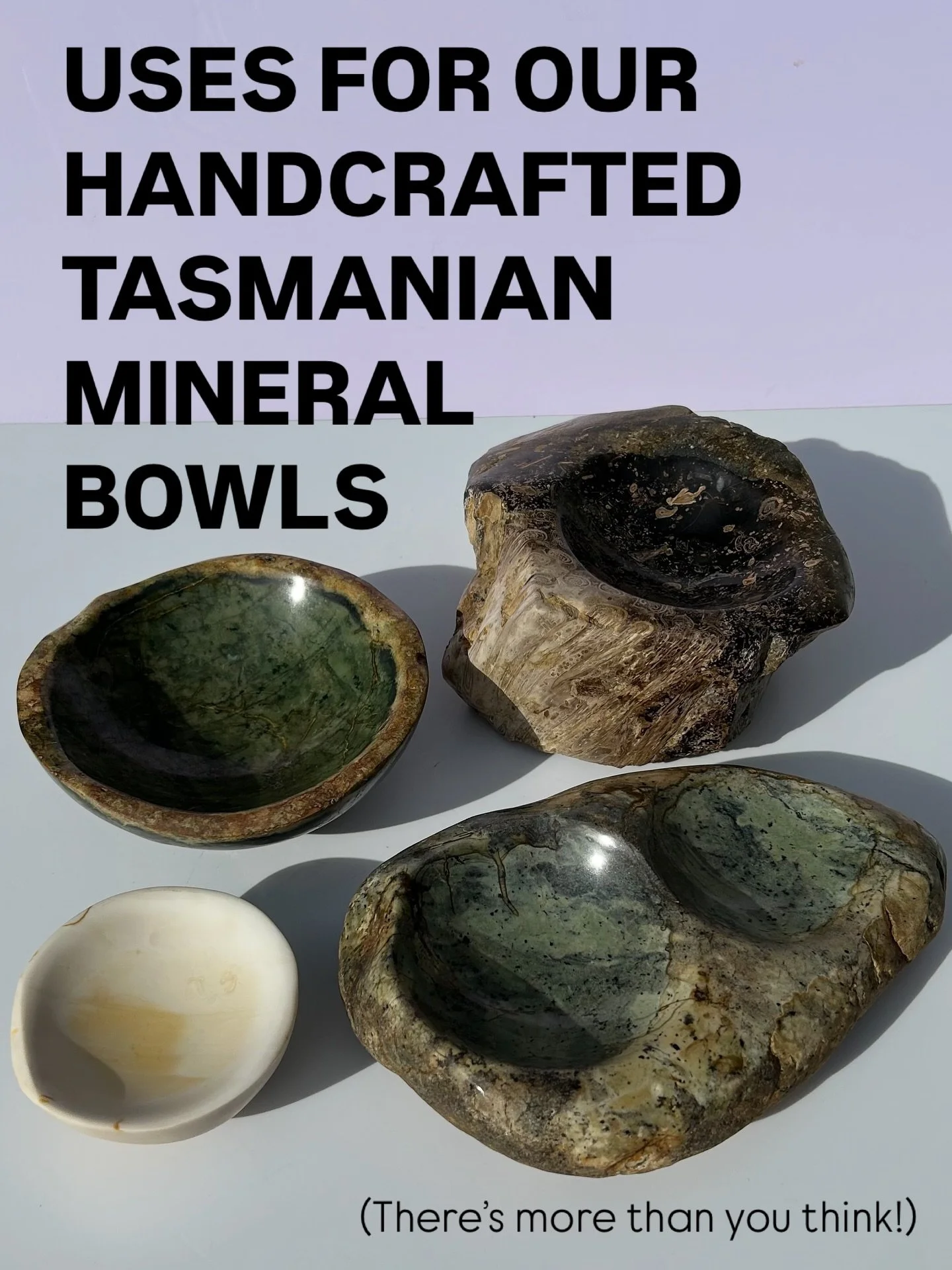 There are unlimited ways to use our handcrafted Tasmanian mineral bowls!!

Here&rsquo;s some ideas on how you can use them in your home! 

✨ they make the BEST jewellery or trinket dishes! Think how lovely they would look on your bedside table or dre