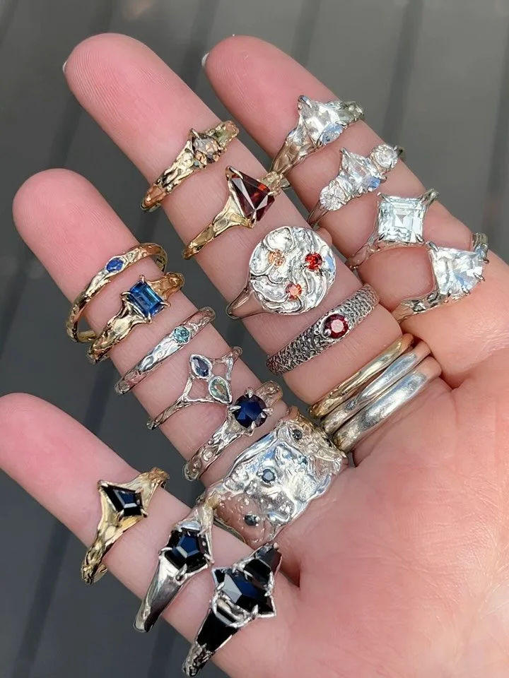 Jewels that are currently available including lots of pieces that haven&rsquo;t been uploaded to the shop yet - reach out if you&rsquo;d like the details of anything ✨

Tasmanian sapphires in 100% recycled sterling silver &amp; gold

Tasmanian sapphi