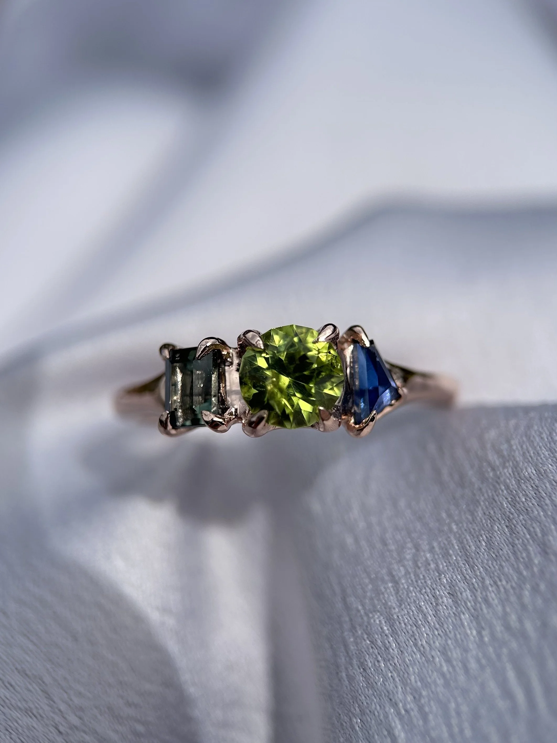 tasmanian sapphires & peridot in solid 9ct rose gold