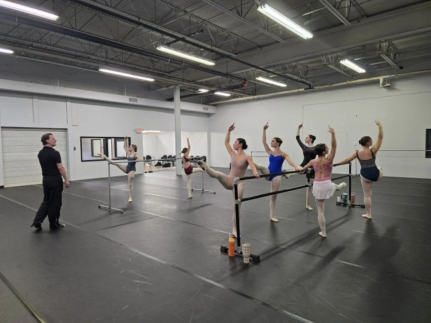 Logan Pachciarz teaching a full BalletCorps class from the front of the studio