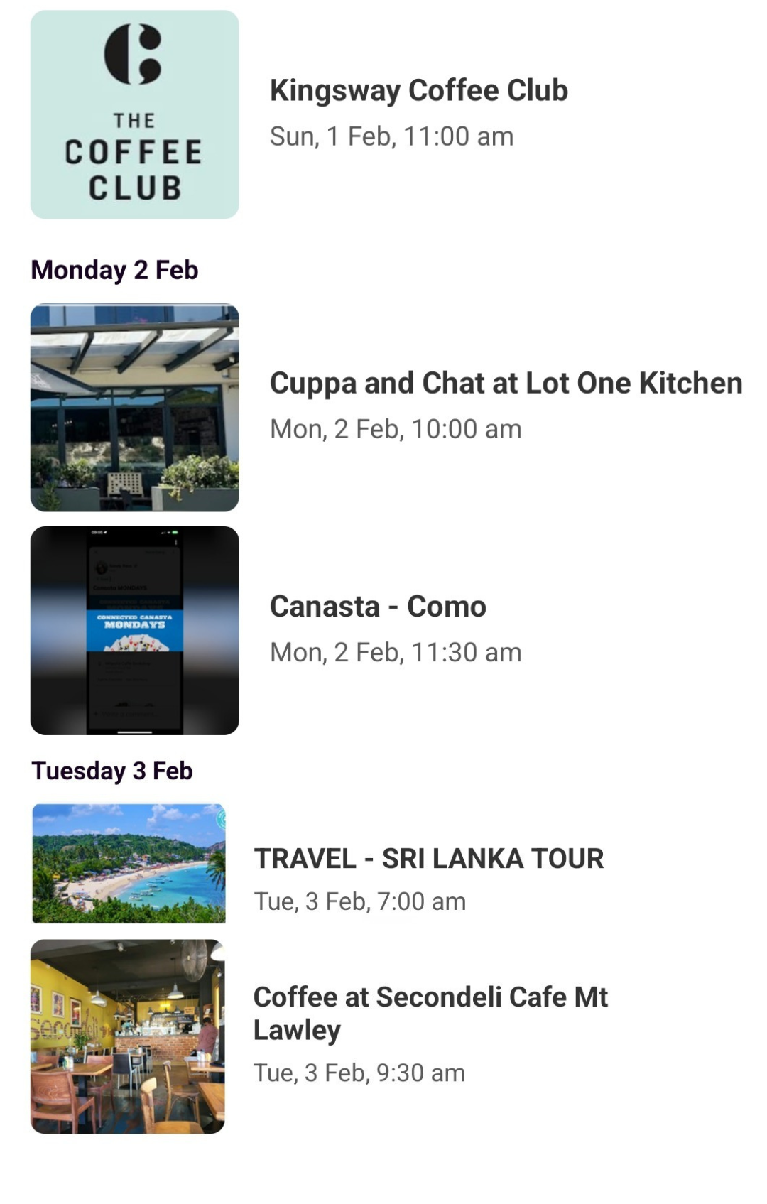 List of upcoming events