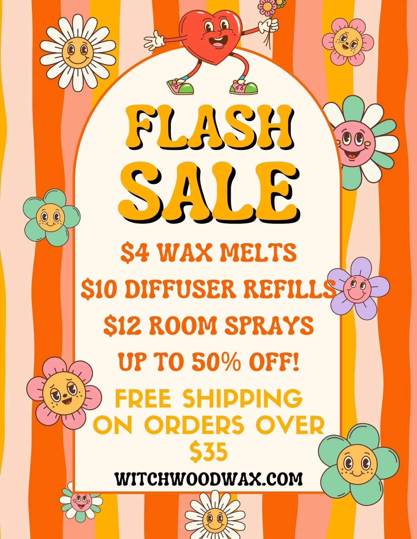 ⭐️Huge website end of February Blowout Sale! Ends Saturday 2/28
💗Free Shipping on all Orders over $35
&hearts;️All Wax Melts $4 each
💜All Room + Linen Sprays $12 or LESS 
💗All Diffuser Refills $10 each

All orders placed during this sale will be s