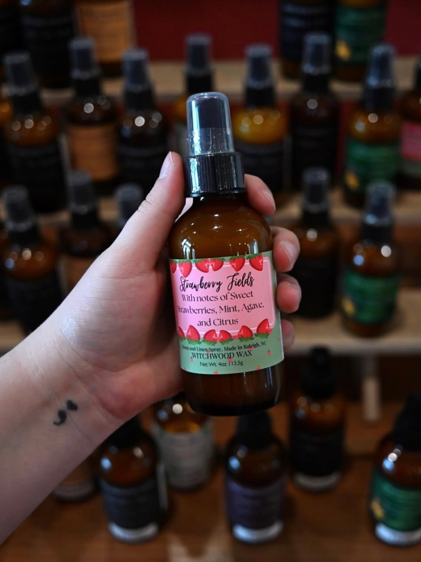 The secrets out! Our Strawberry Fields 🍓Room and linen Spray is now available exclusively @curateatcrabtree @shopcurateraleigh and @xaos_co 

Available on our website and at popups soon 🤫