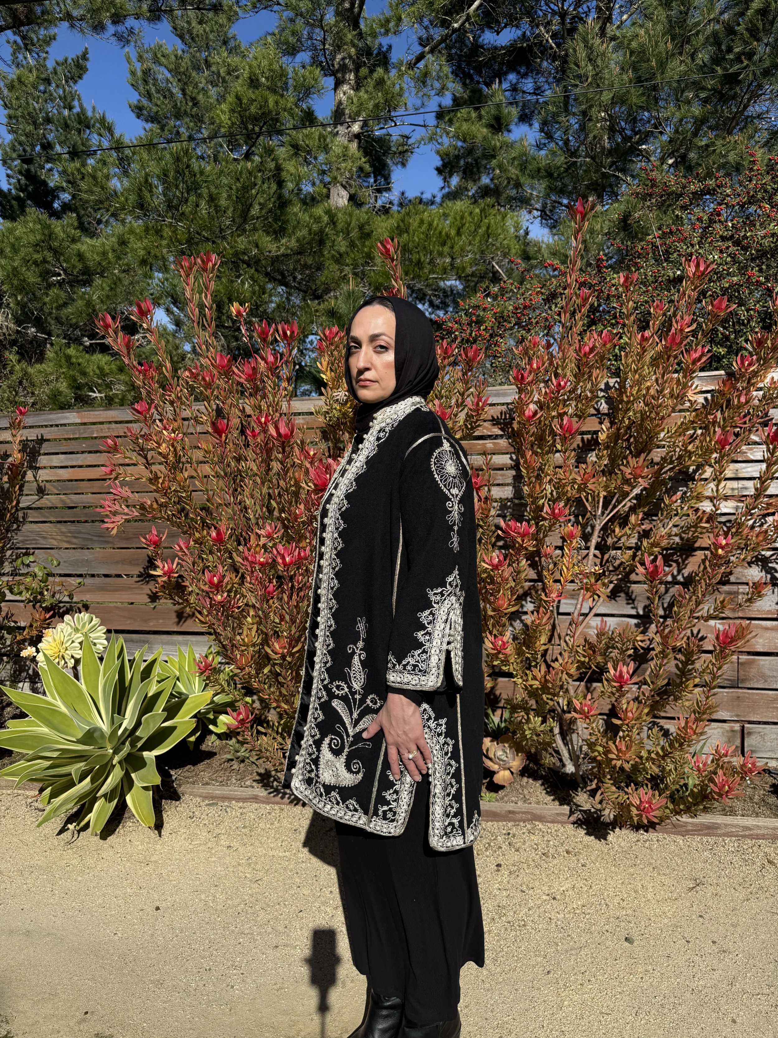 Vintage Mid-Century Black & Silver Syrian Damir Wool Jacket 🖤✨