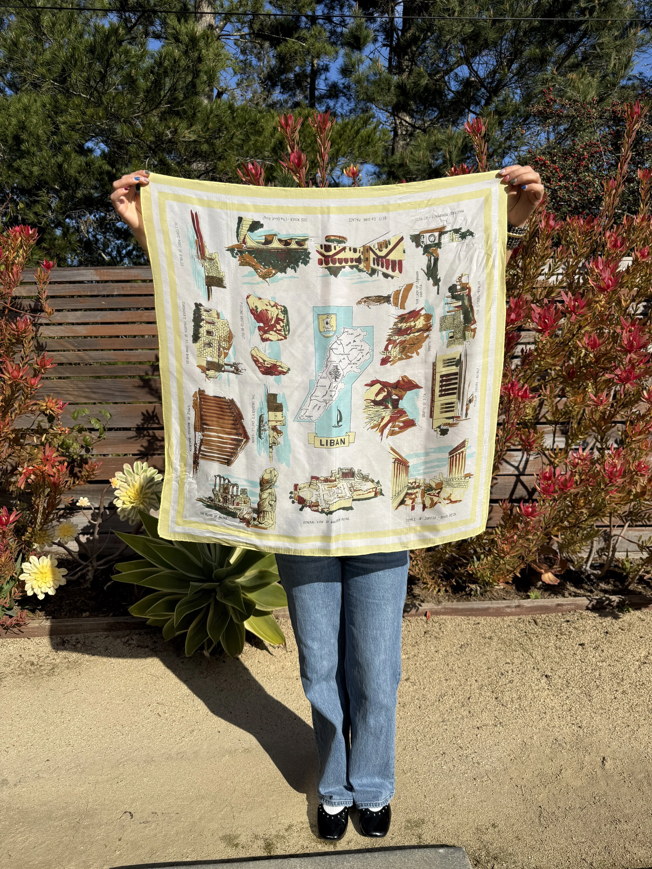 Vintage Midcentury Lebanese Landmark Silk Scarf 🇱🇧✨