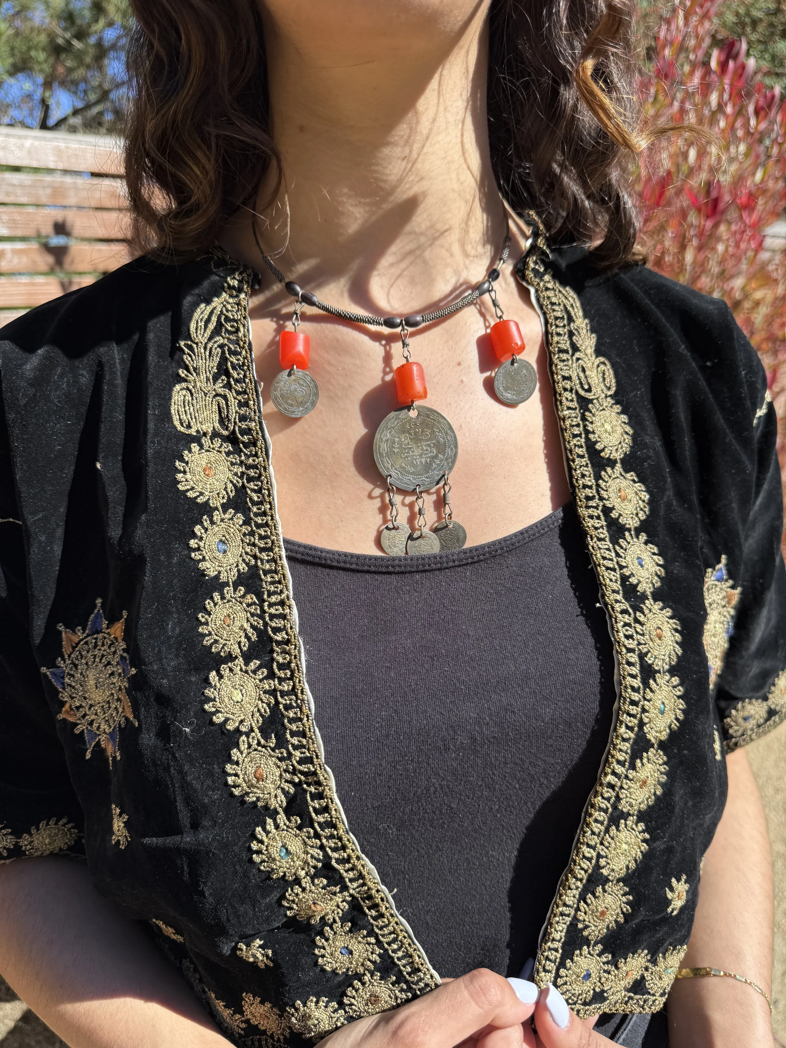 Ottoman Coin Choker with Coral Beads