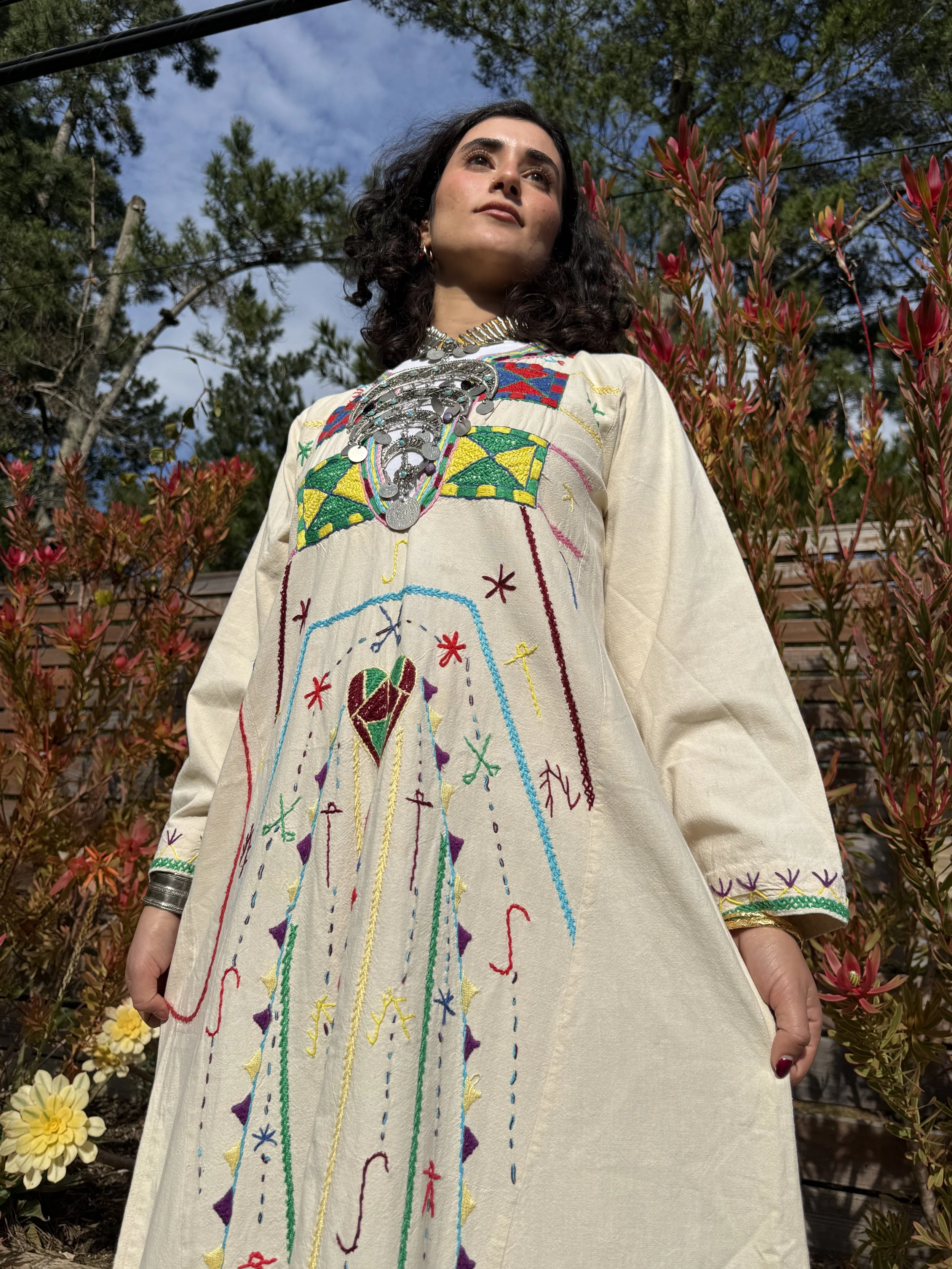 Vintage 1970s Egyptian Kerdasa Hand Embroidered Dress