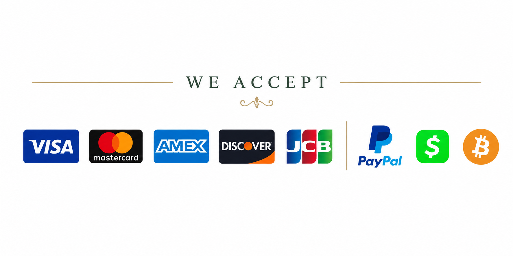Bella Vista Bed and Breakfast accepts Visa, Mastercard, American Express, Discover, JCB, Paypal, Cash App, and Bitcoin.
