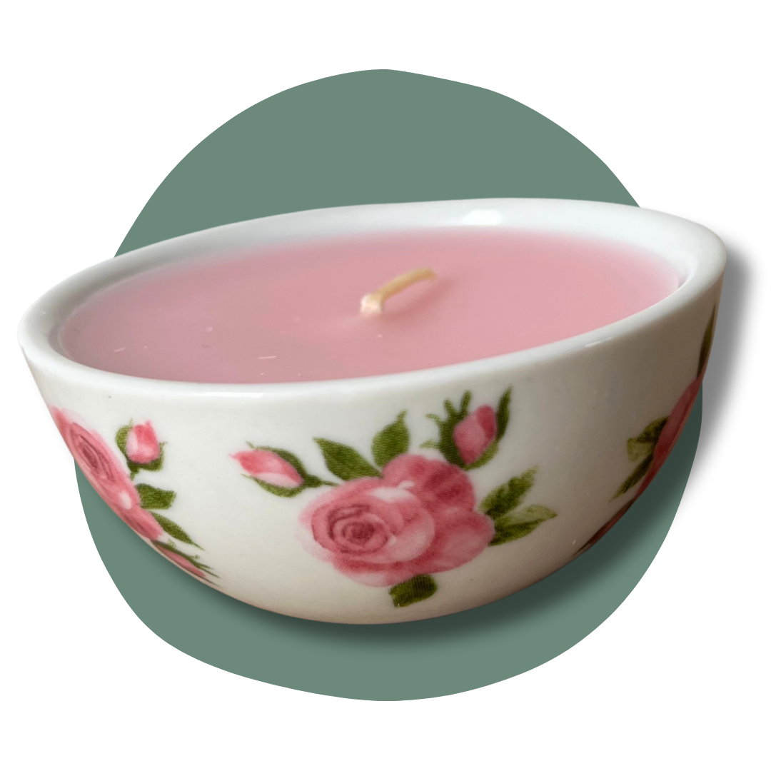 Rose Scented Candle in Reusable Ceramic Trinket Dish