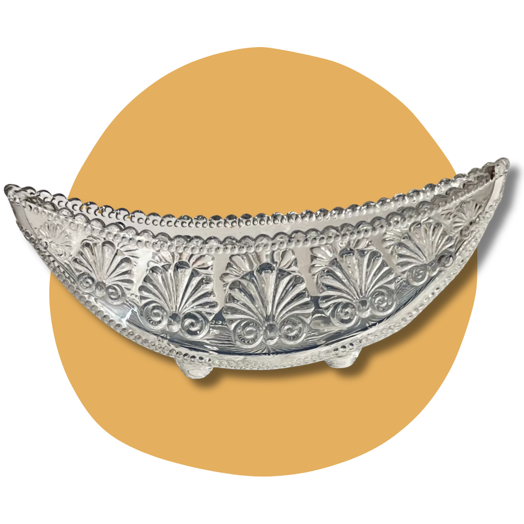 Antique George Davidson Clear Glass Gondola Boat Bowl Canoe Shape.png