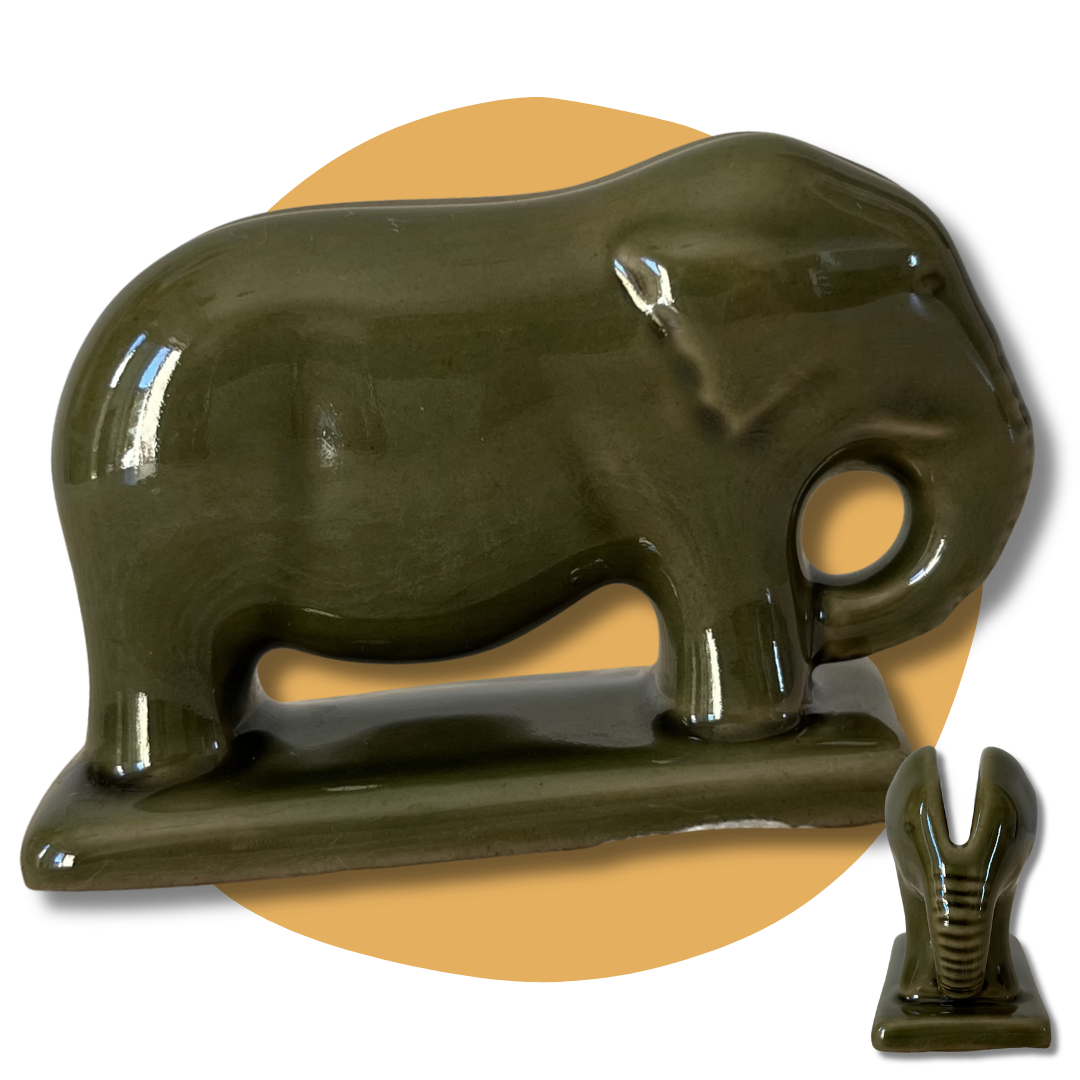 Green Vintage Ceramic Elephant Business Card Holder Made in Thailand.png
