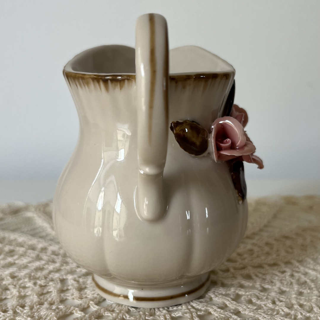 Vintage Floral Sugar Pot and Creamer Porcelain Capodimonte Pink Rose Set (9).png