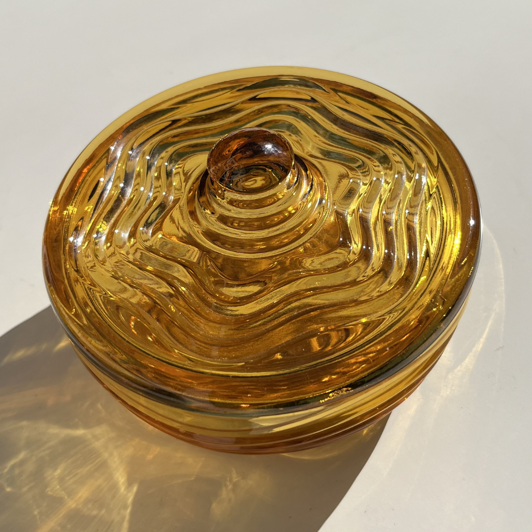 Amber Glass Canister with Lid Vintage Covered Dish Mid-Century Homewares (7).png