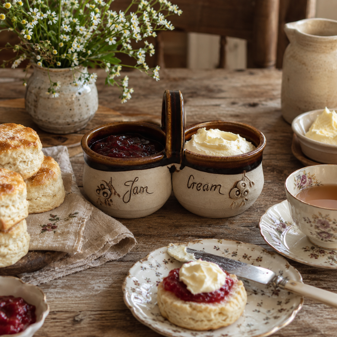Australian Gumnut Vintage double bowl Stoneware Jam and Cream Alice Strutt Pottery (2).png