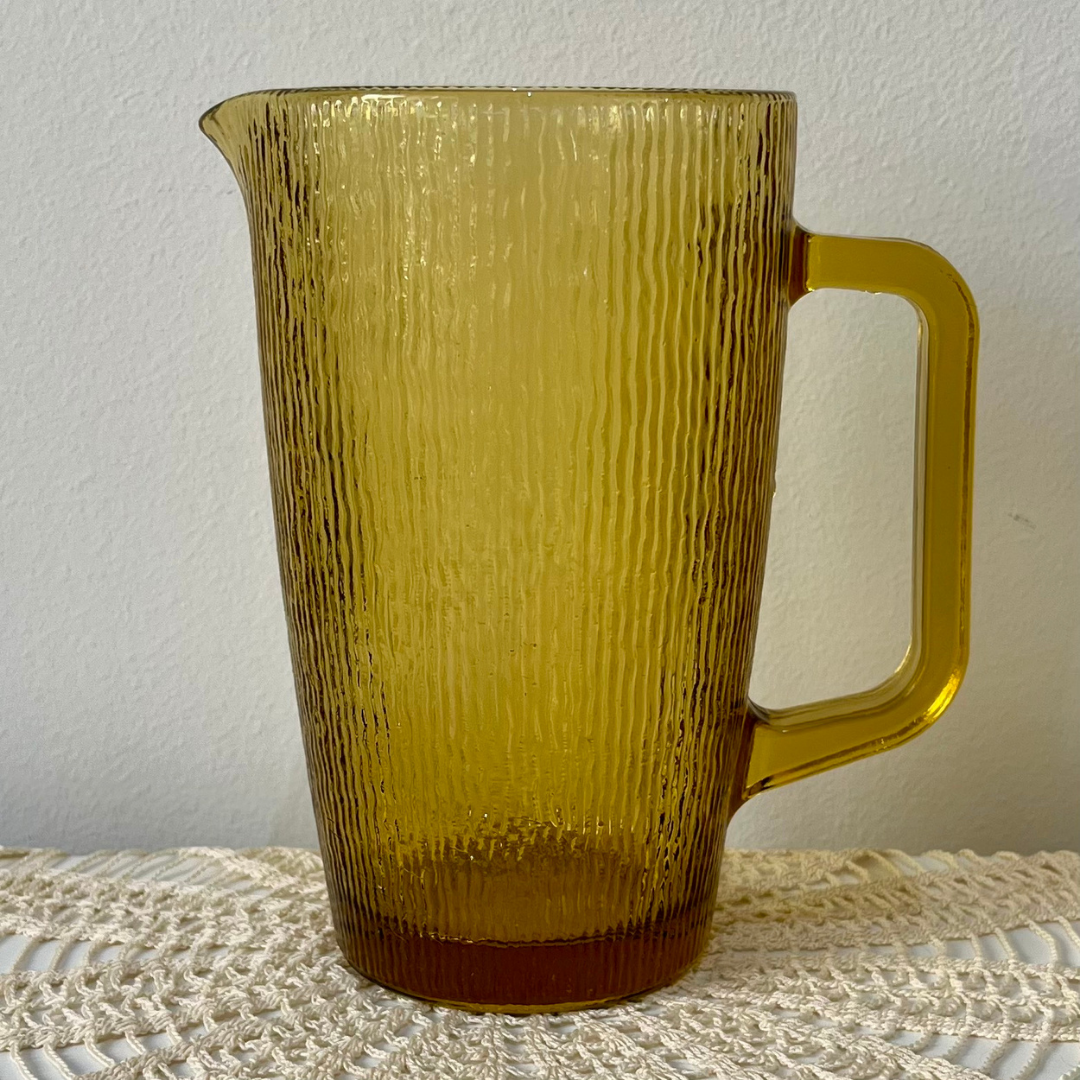 Vintage 1970s Amber Honeygold Furrow Jug Kaaru Glass Pitcher Crown Crystal NZ (5).png