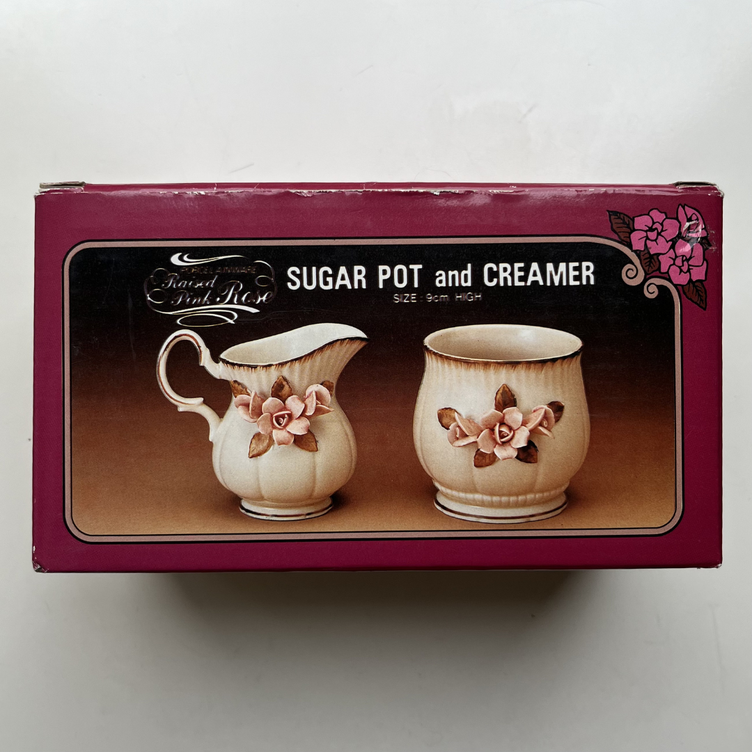Vintage Floral Sugar Pot and Creamer Porcelain Capodimonte Pink Rose Set (24).png