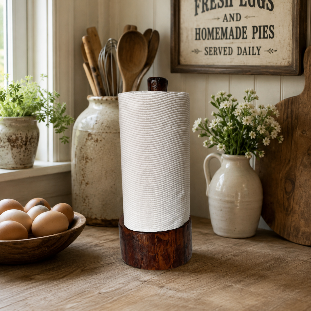 Handmade Wooden Paper Towel Holder Rustic Kitchen Storage (2).png