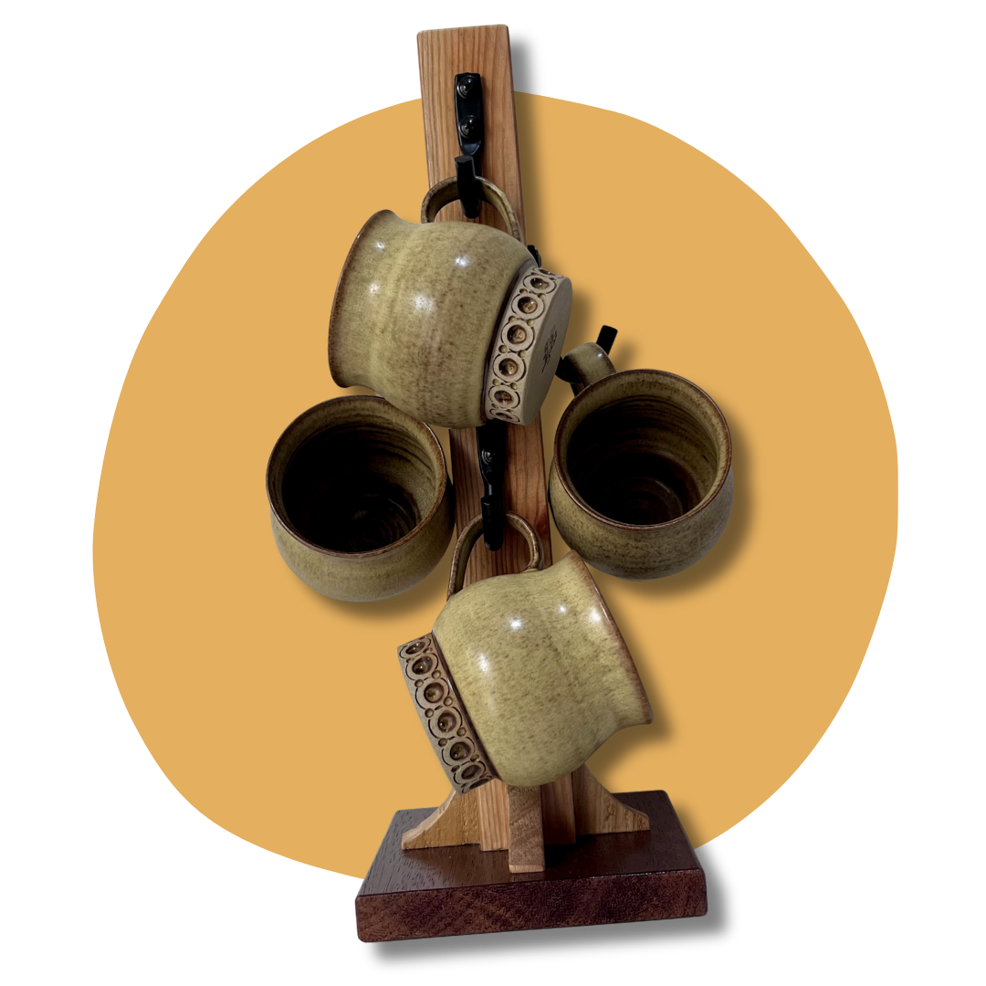 Handmade Wooden Coffee Mug Holder Rustic Kitchen Storage.png