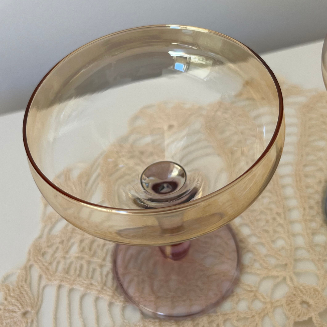 vintage coloured champagne coupes gold lustre bowl cocktail glasses (6).png