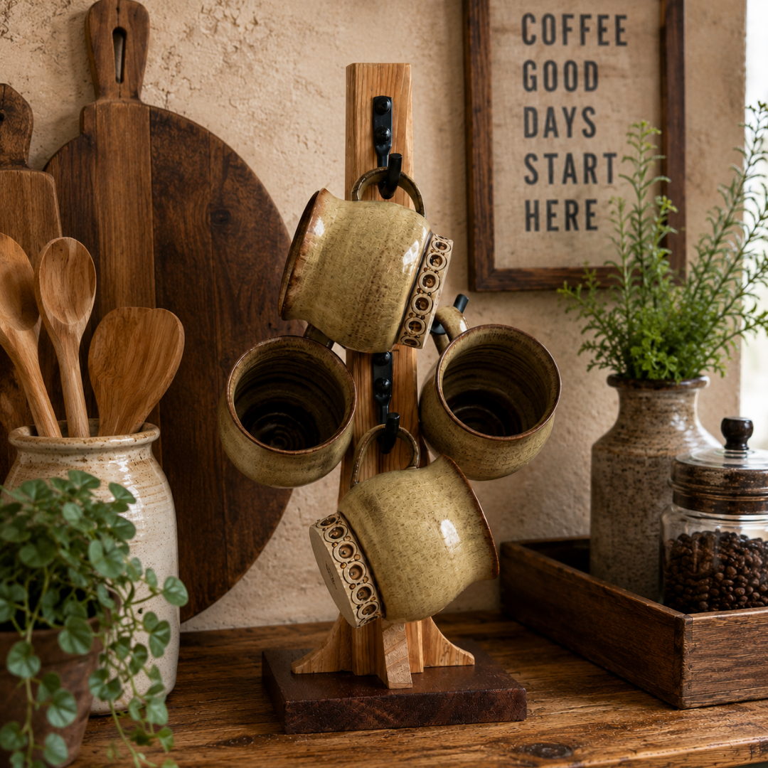 Handmade Wooden Coffee Mug Holder Rustic Kitchen Storage (2).png