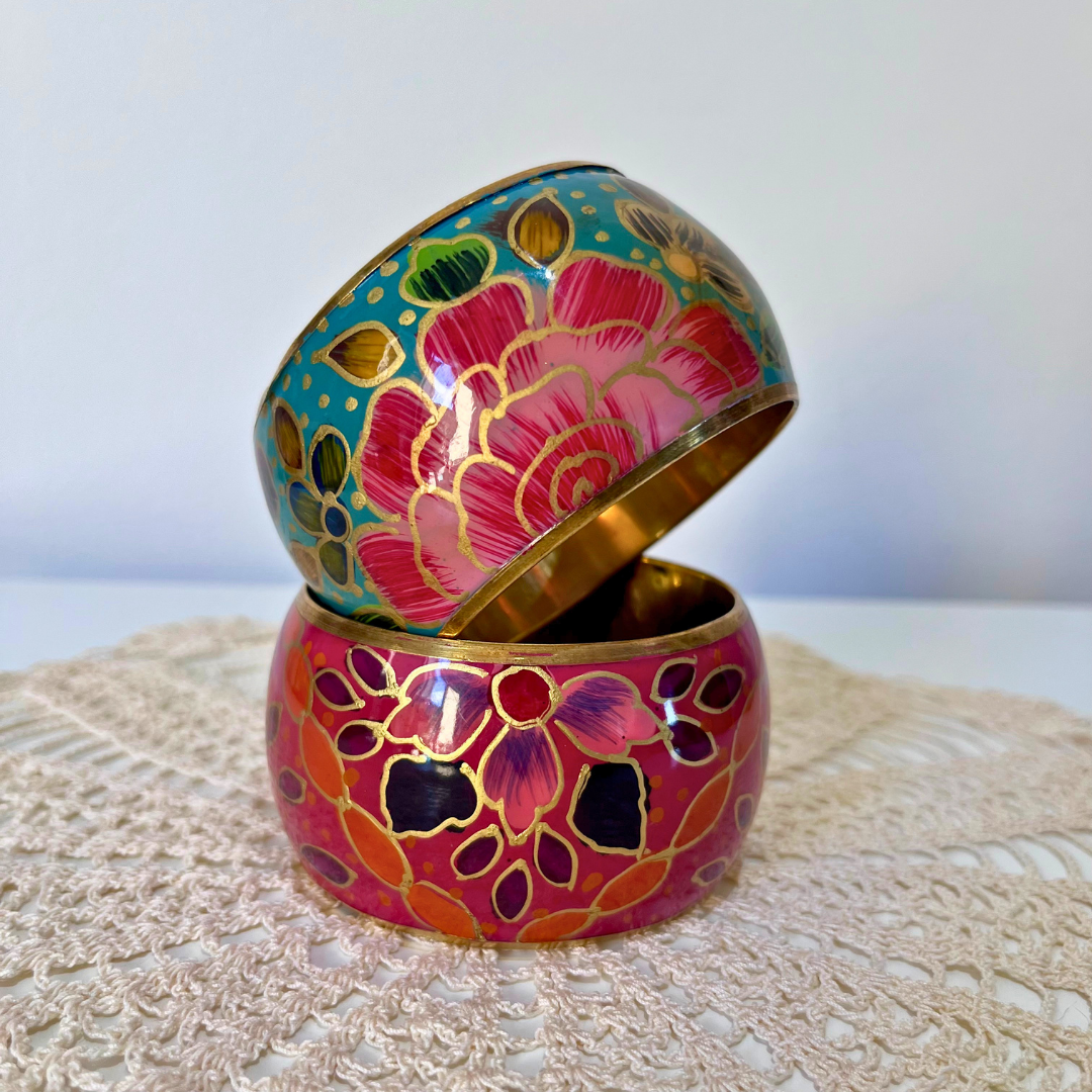 hand painted boho brass lined enamel floral bangles gold accents (8).png