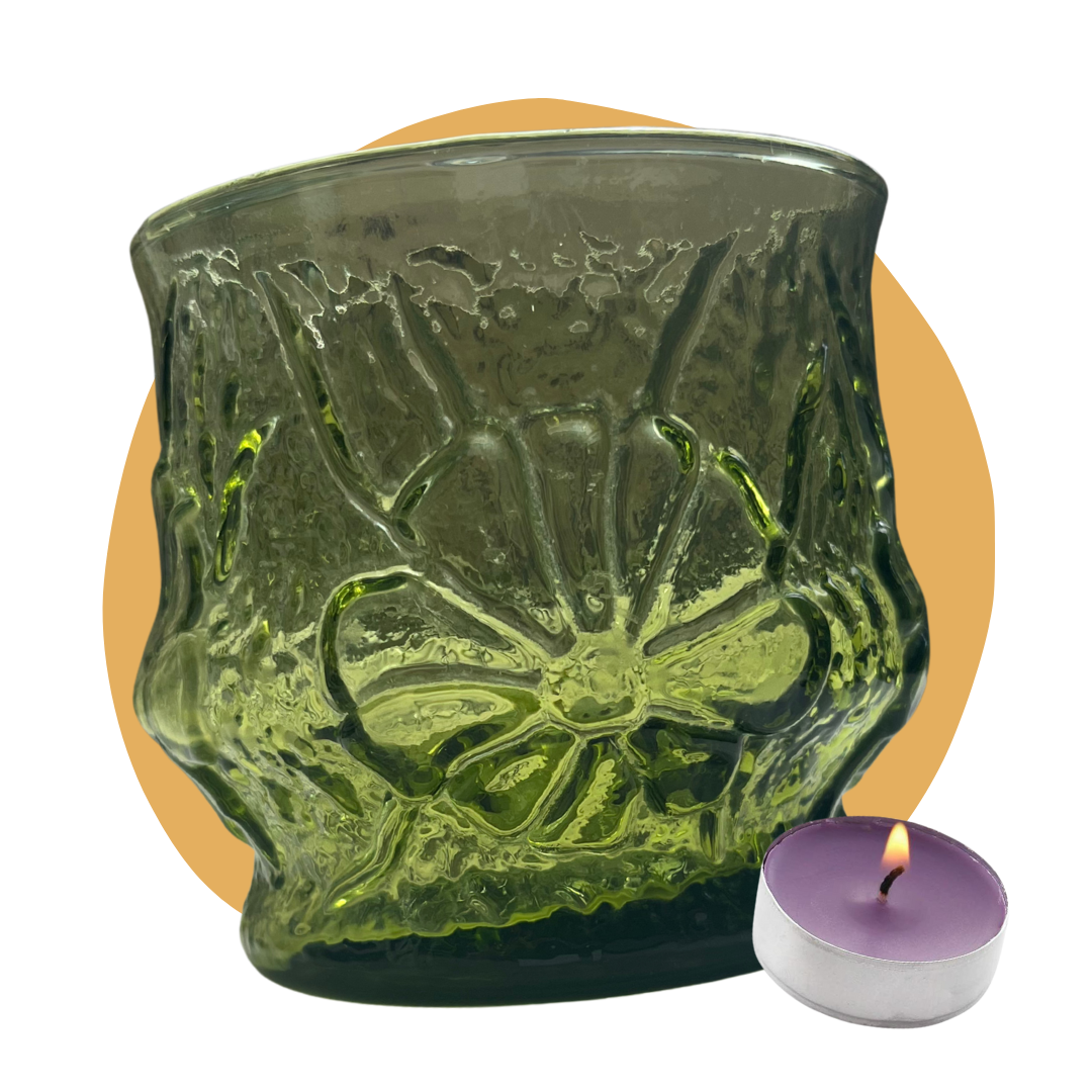 Anchor Hocking 1970s "Rainflower" Avocado Green Tumbler