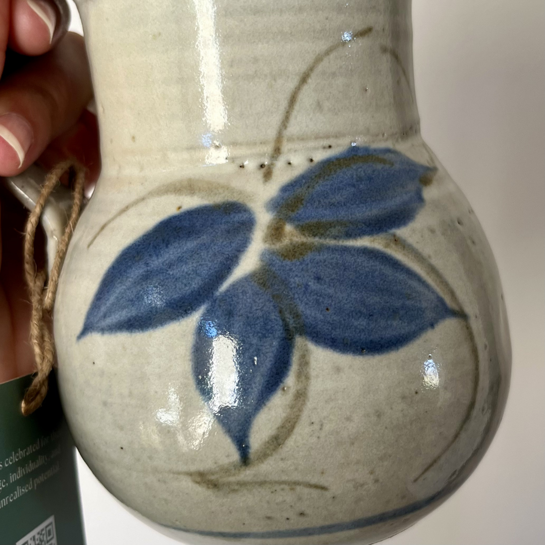 Vintage Hand-Thrown Stoneware Studio Pottery Mug Vase Blue Leaf Motif (12).png