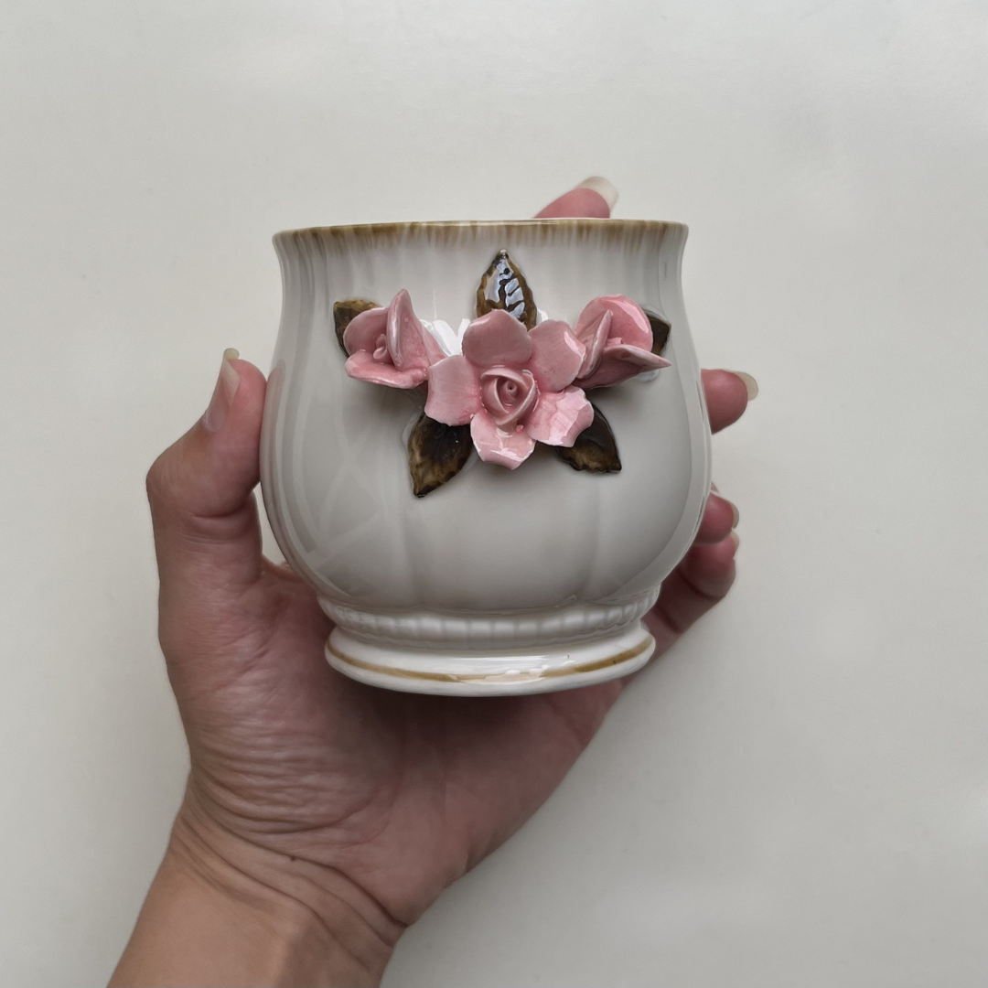 Vintage Floral Sugar Pot and Creamer Porcelain Capodimonte Pink Rose Set (15).png