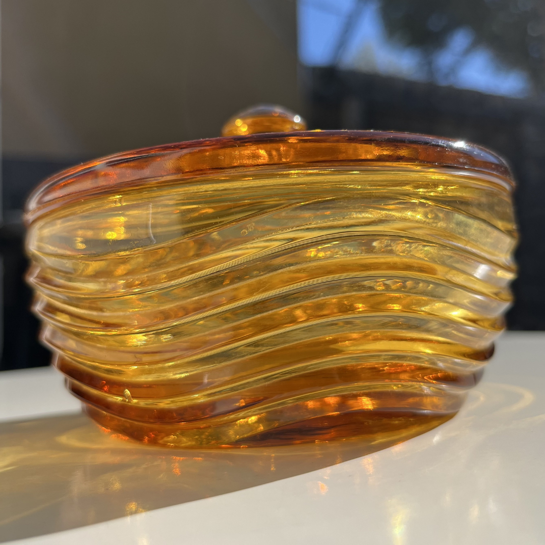 Amber Glass Canister with Lid Vintage Covered Dish Mid-Century Homewares (8).png
