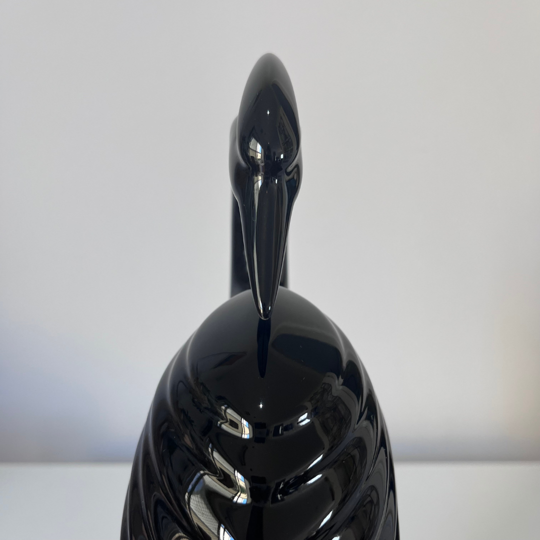 Vintage Ceramic Crane Sculpture Handmade Black Heron Art Deco Bird (7).png