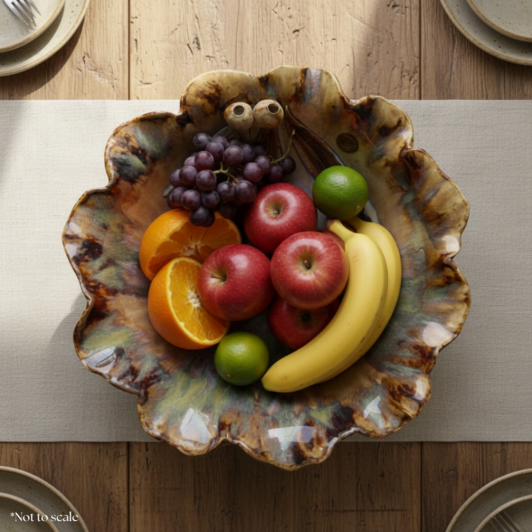 Australian Art Pottery Drip Glaze Gum Nuts Fruit Bowl.png