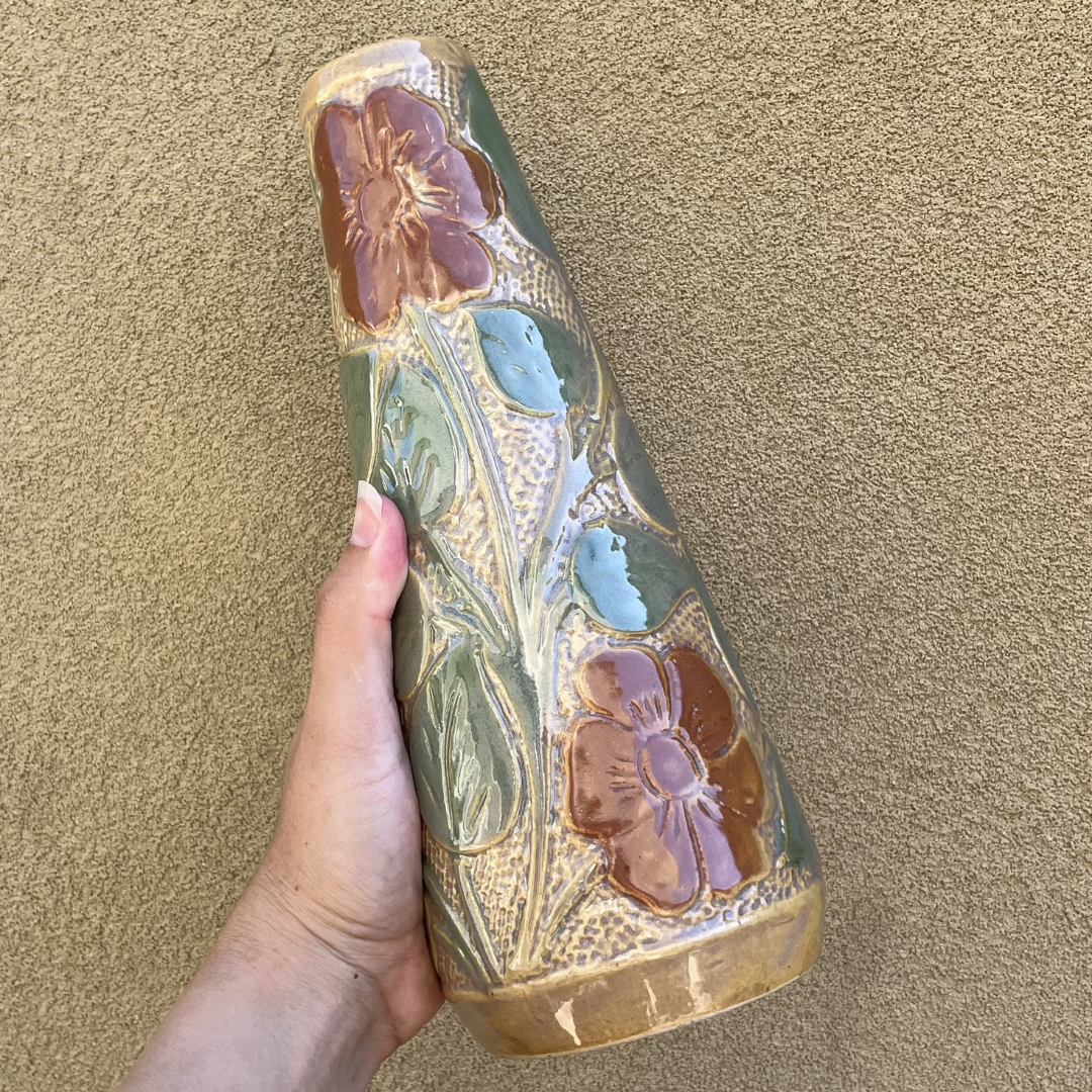 Vintage Embossed Floral 70s Retro Ceramic Vase (8).png