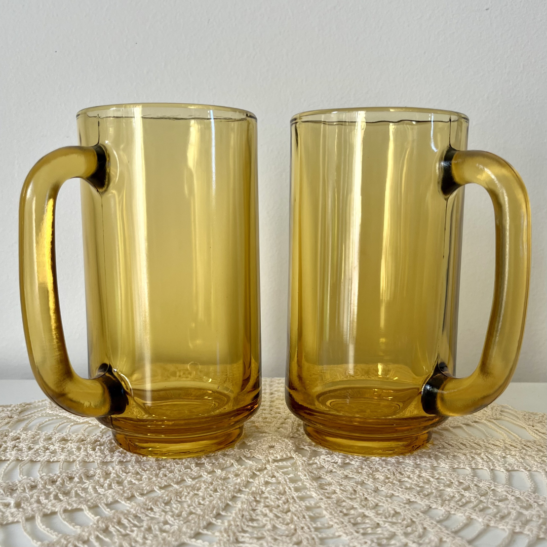 Amber Vintage Glass Beer Mugs Hazel Atlas Stein Glasses Retro Barware (3).png