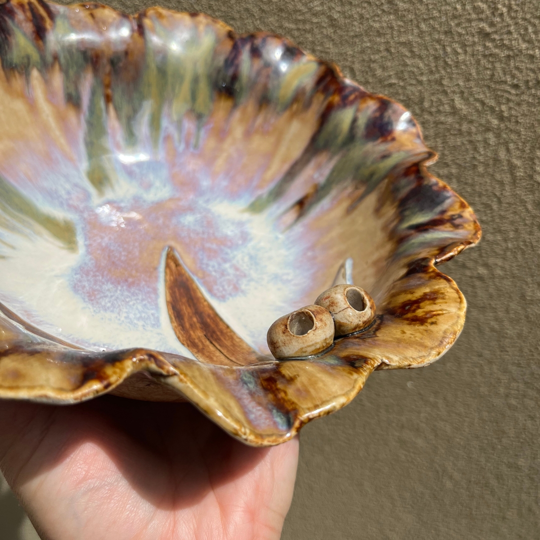 Australian Art Pottery Drip Glaze Gum Nuts Fruit Bowl (5).png