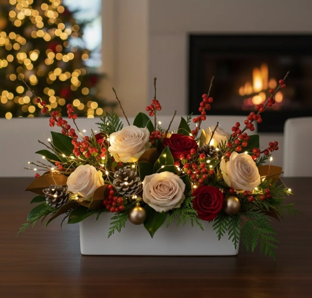 The "Dancer" Christmas Table Arrangement - adorned with waterproof fairy lights!