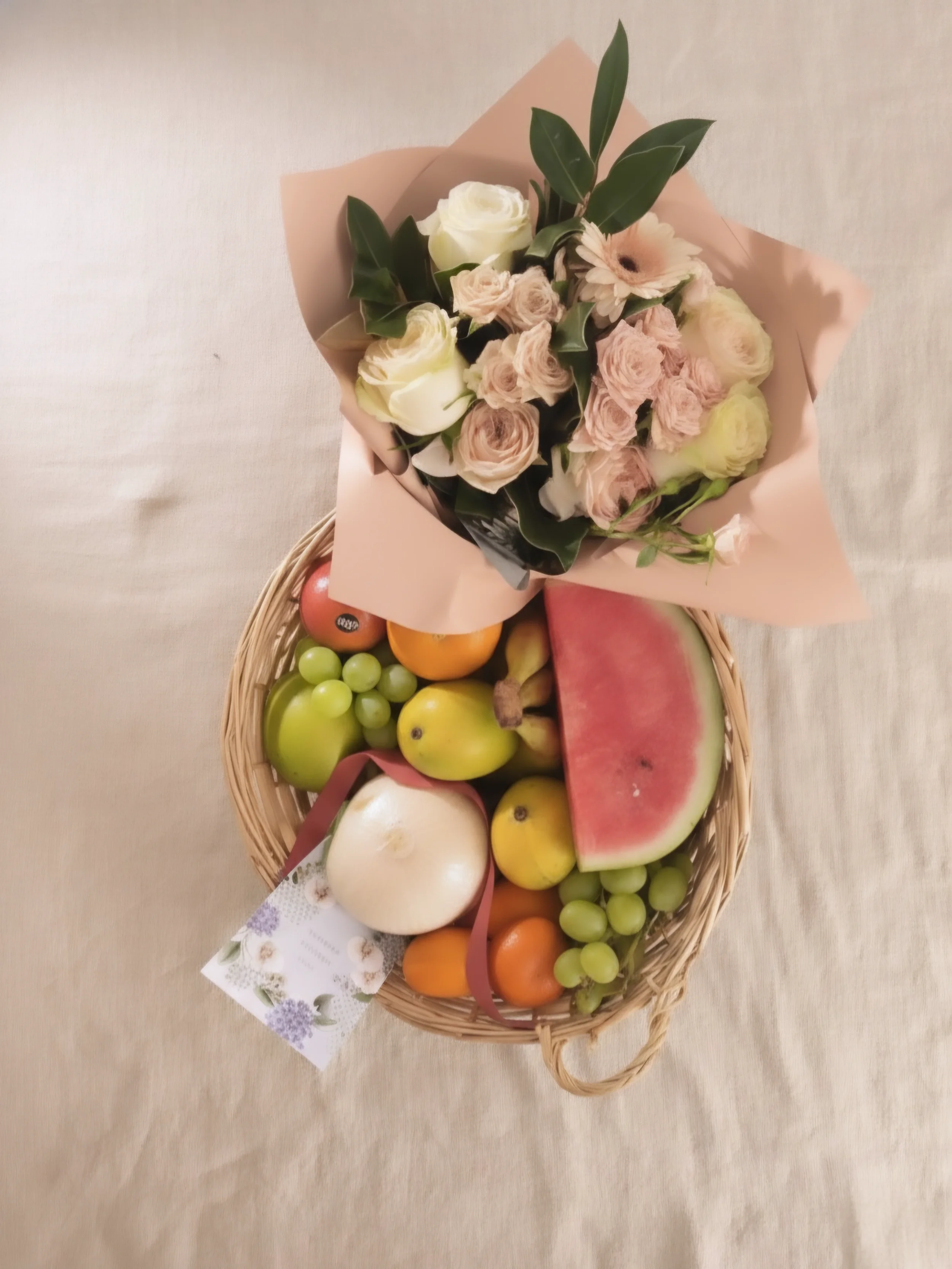 "Let's go to the market" Hamper - Florals and Fruit Selection