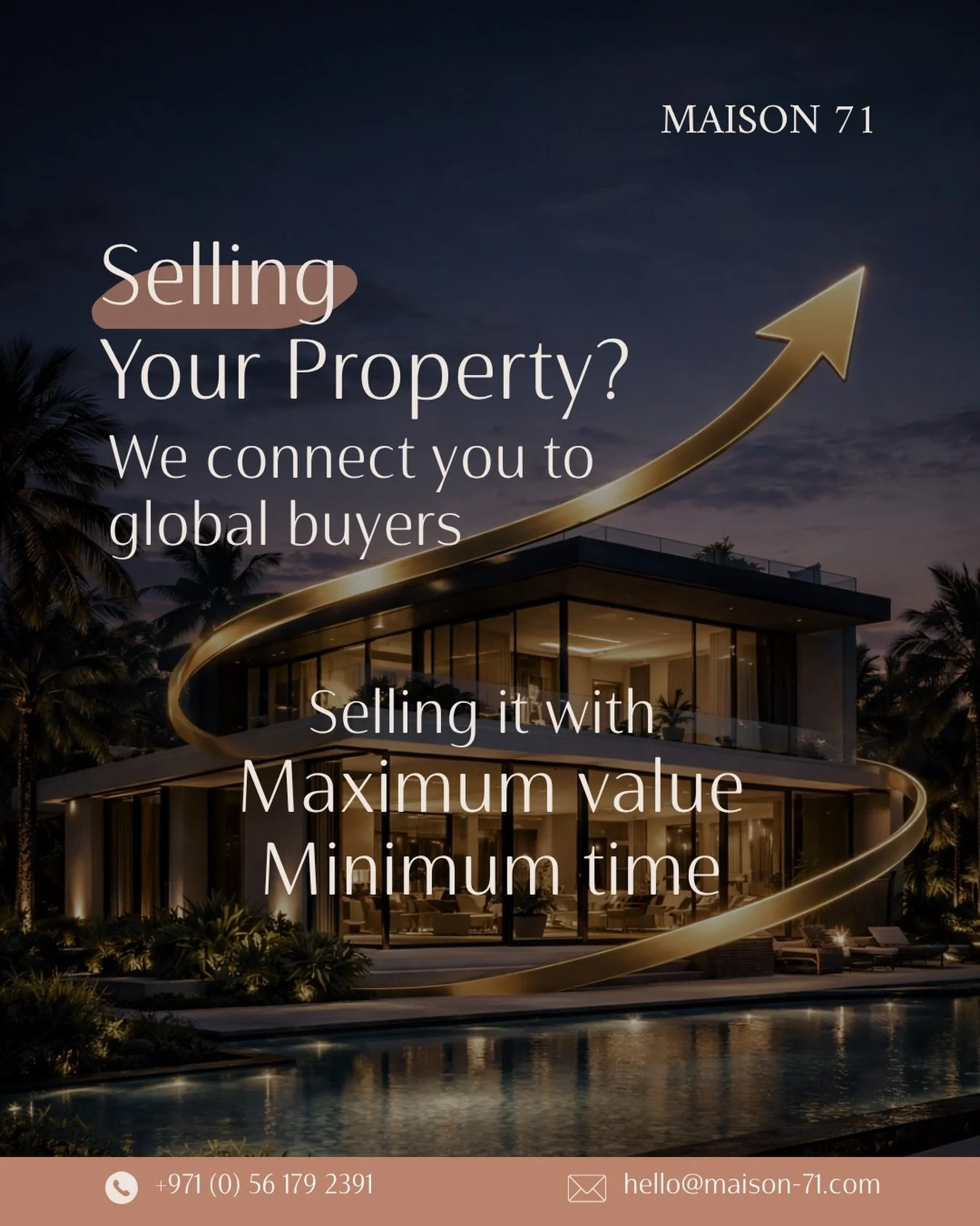 Selling your property?

It&rsquo;s not about putting it online and hoping for the best. It&rsquo;s about getting it in front of the right people  the ones who are ready to move.

At Maison 71, we connect your property to a global network of serious b