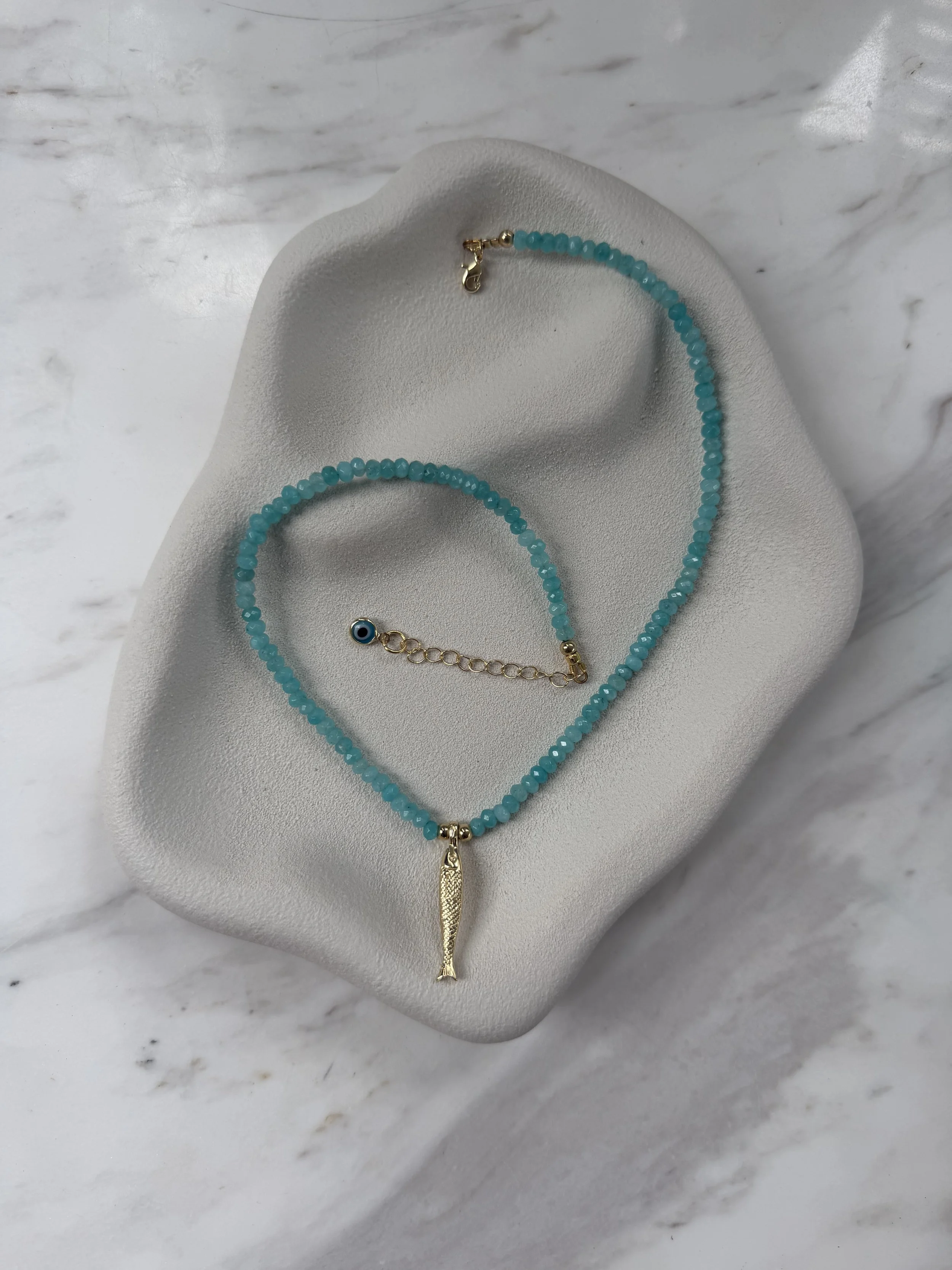 Aqua Jade Fish Necklace