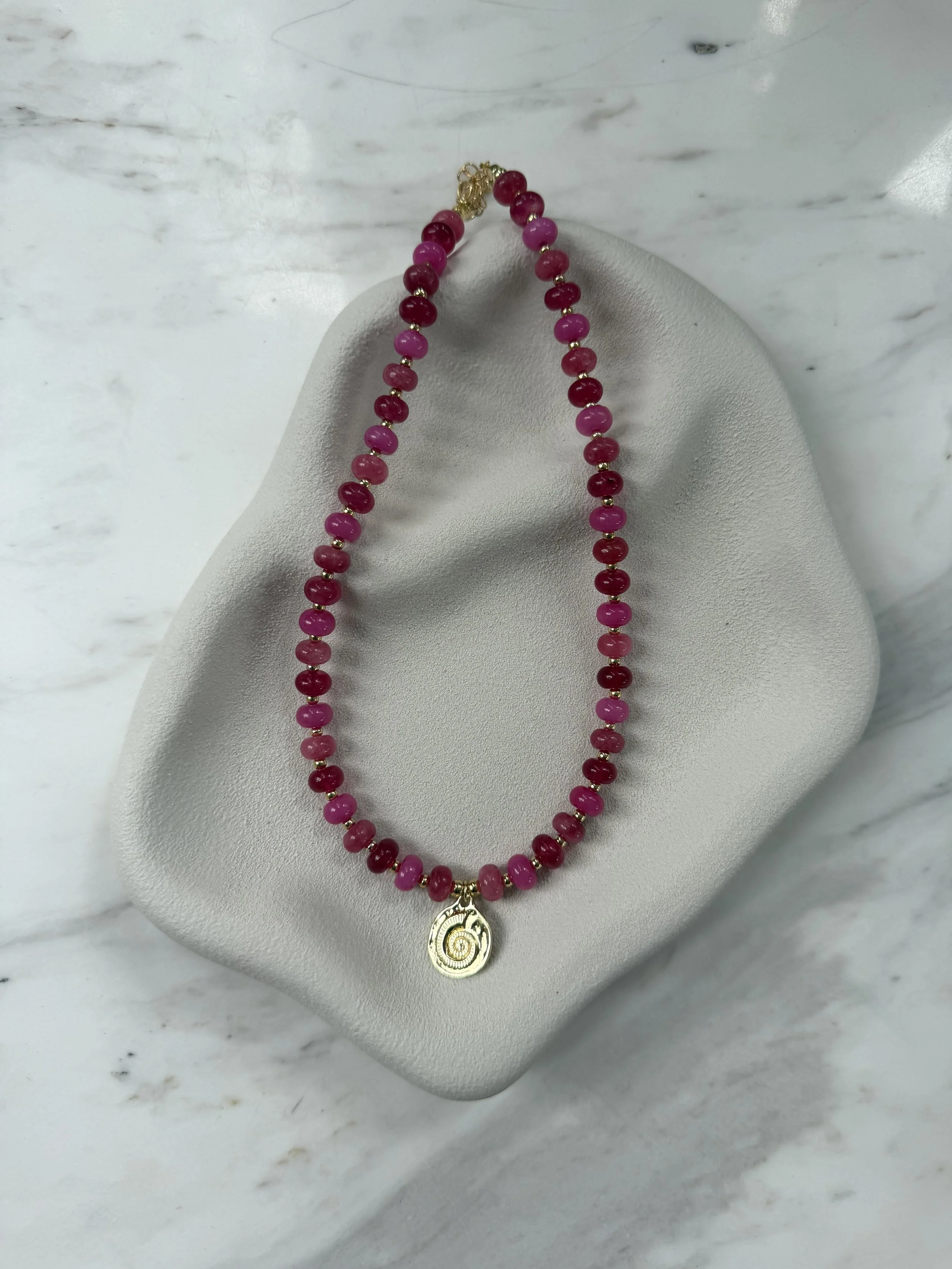 Trio of Pink Jade with charm necklace.jpg