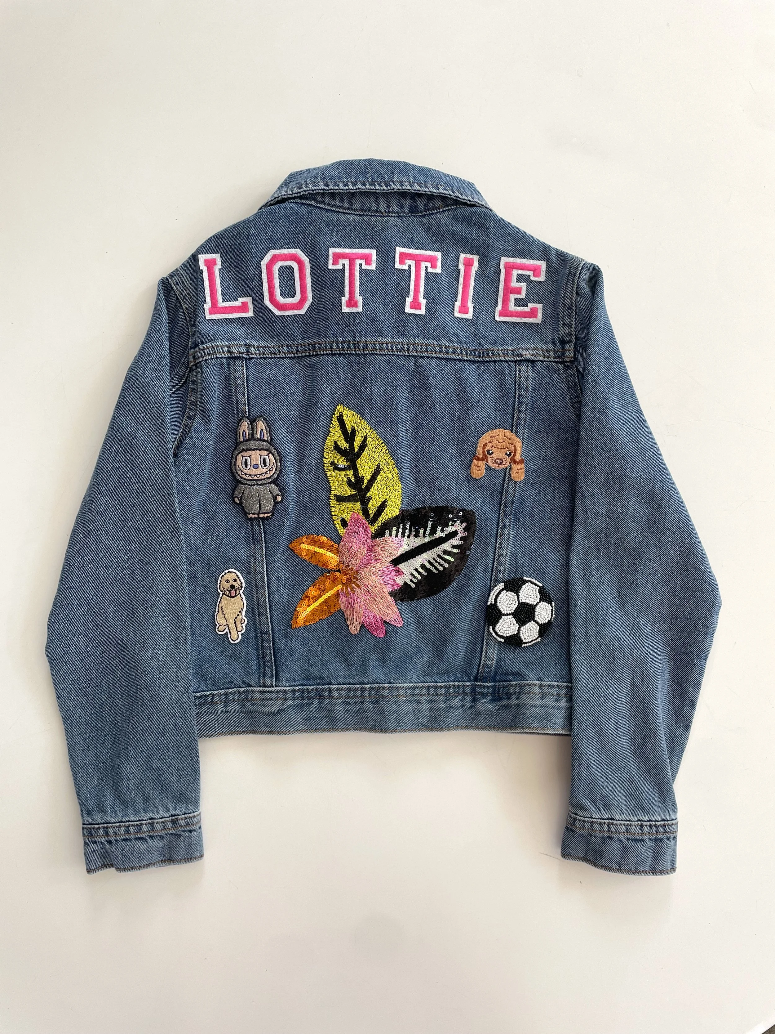 Personalised Kids Denim Jacket - Deluxe Sequin Flower