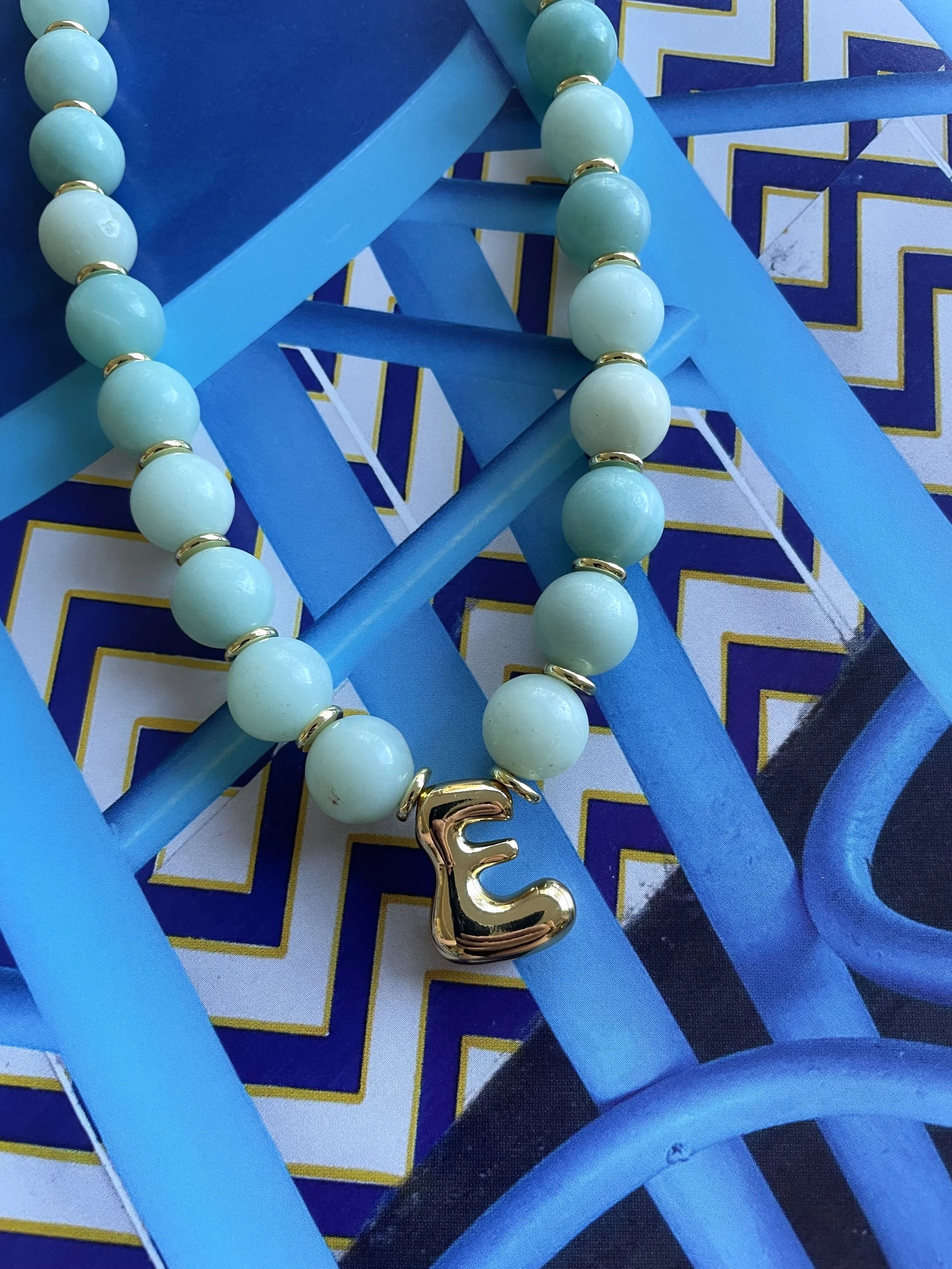 amazonite blue green large initial neclace.jpg