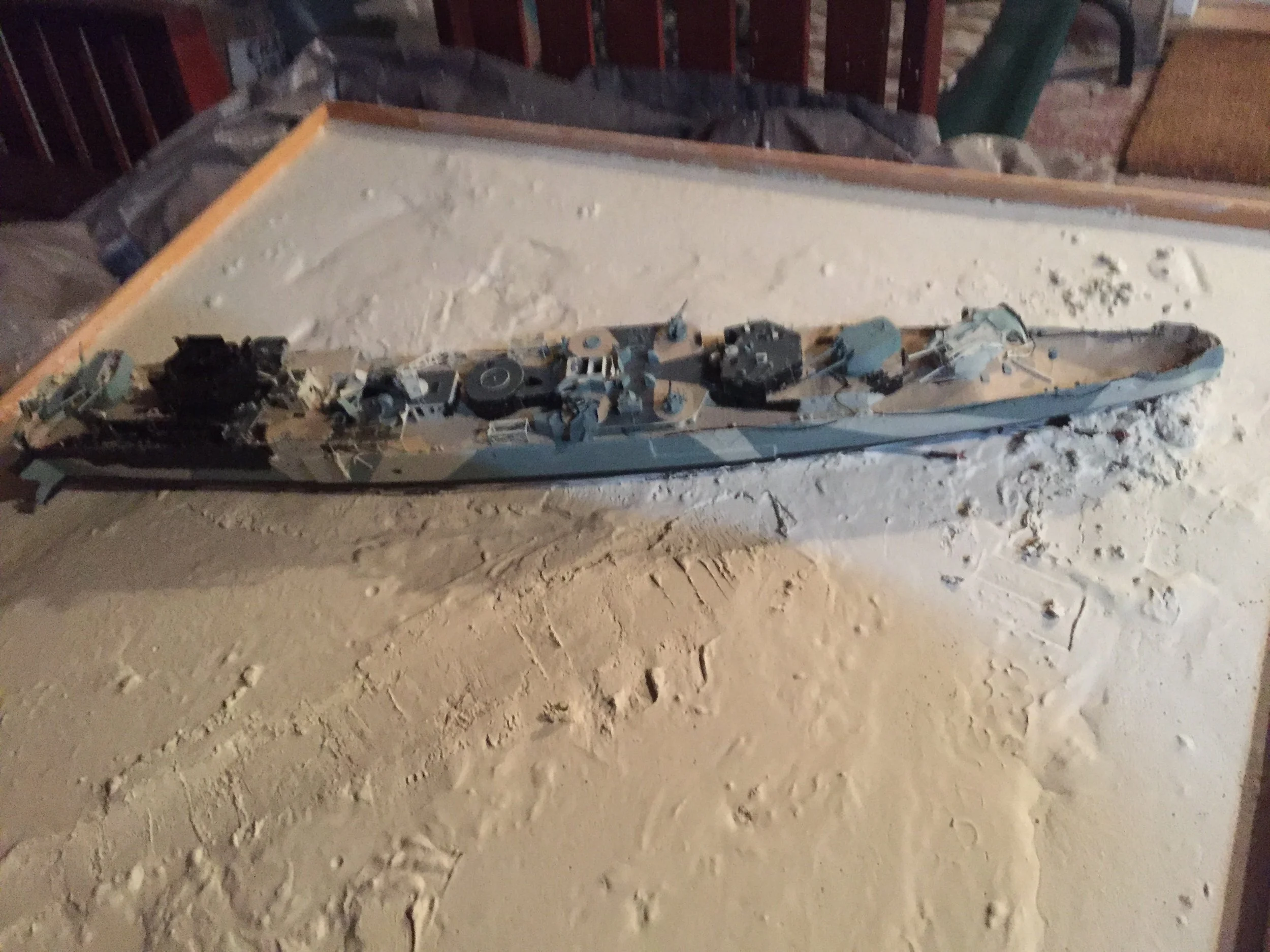 The main wreck of HMAS Sydney showing the trench caused when she hit the bottom and bounced