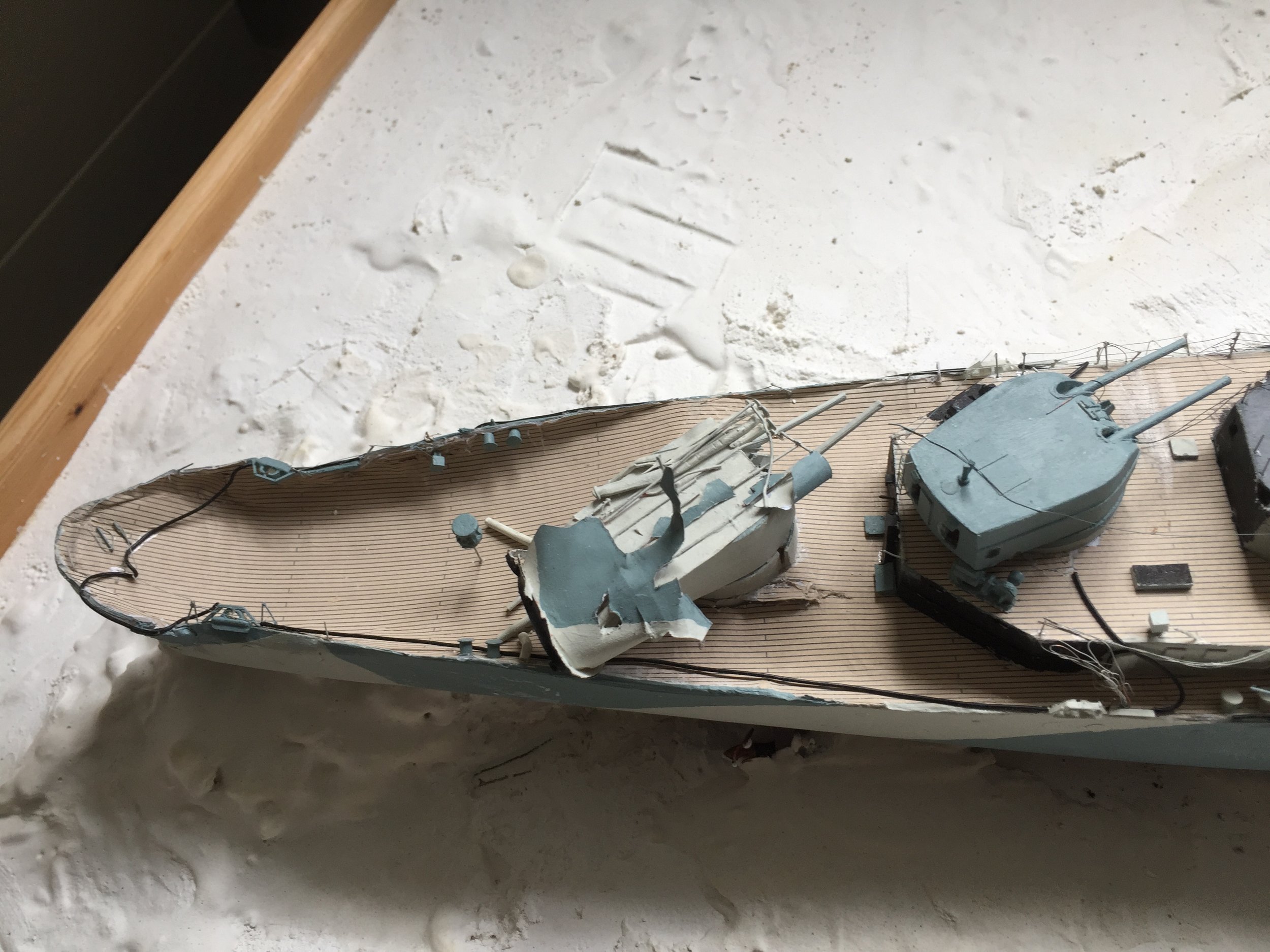 Close-up of the crushed and bent stern