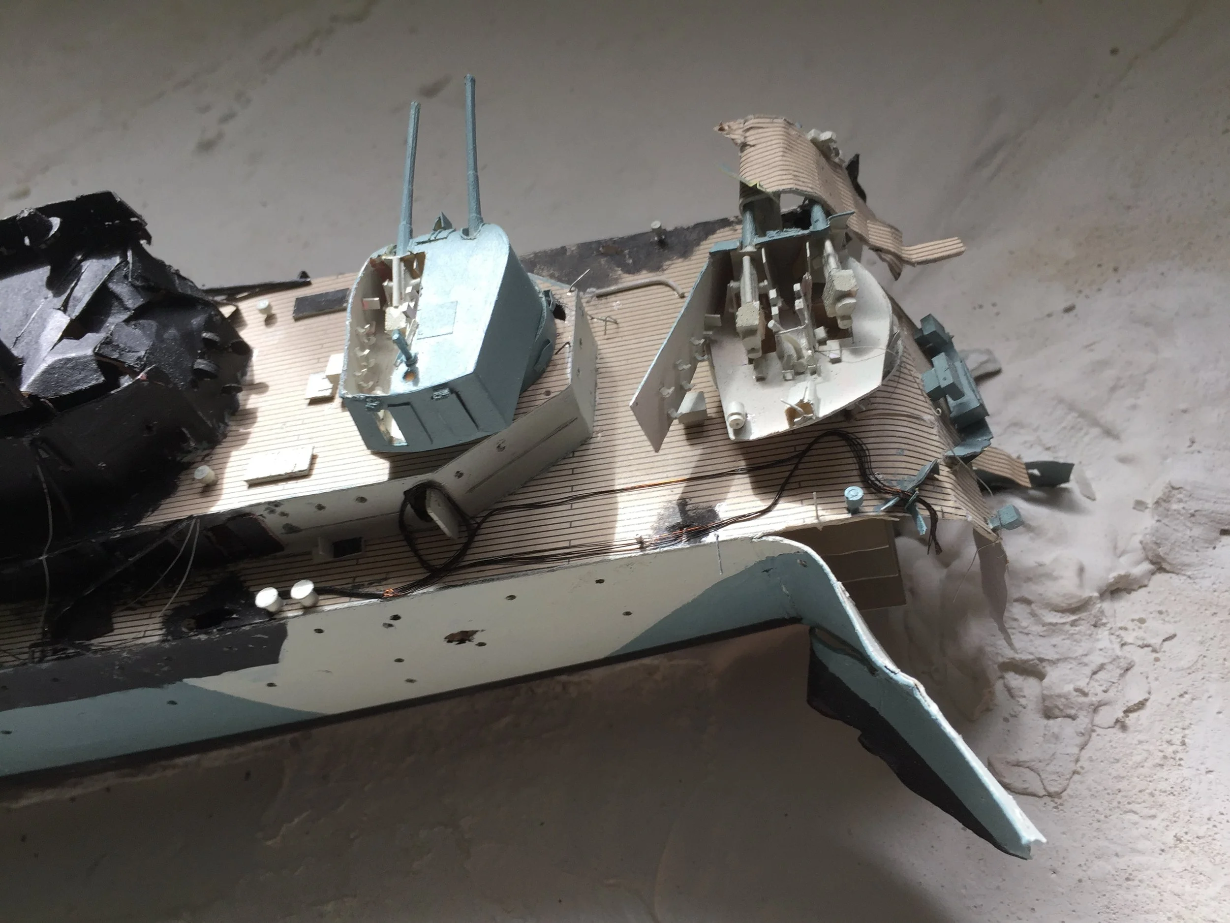 Close-up of the area where the bow detached from the main body