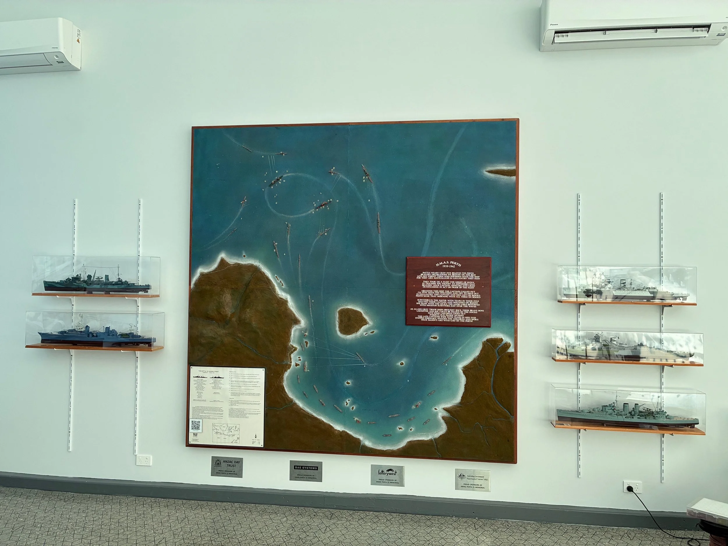 Amazing diorama that was donated to the HMAS Perth (I) Memorial that shows how the last battle of HMAS Perth (I) and USS Houston played out