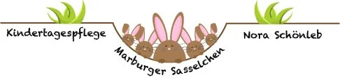 Grafik mit Hasen und Marburger Sasselecken, Text 'Kindertagespflege' und 'Nora Schönleb'