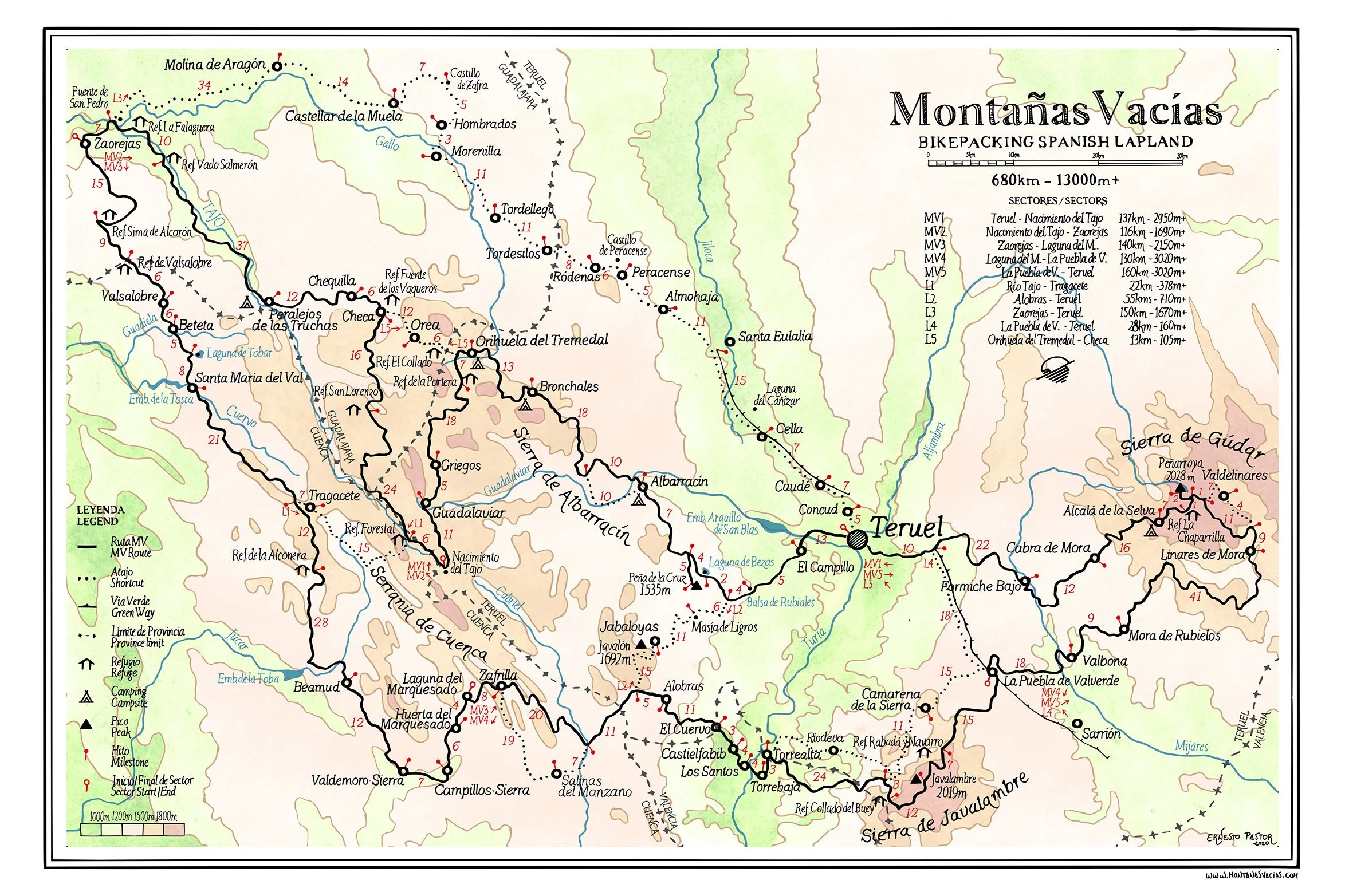 Carte de l'itinéraire bikepacking des Montanas Vacias