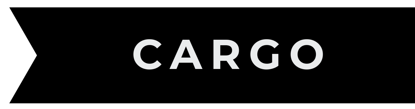 Un écran noir avec le mot 'CARGO' écrit en lettres blanches au centre.