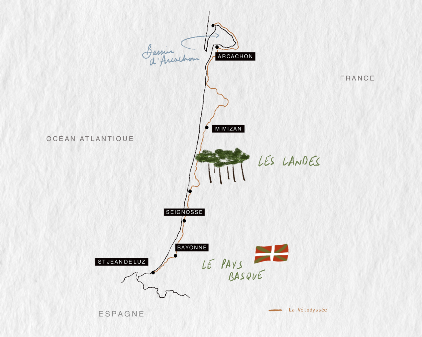 Carte illustrée Vélodyssée par le studio graphique Envol